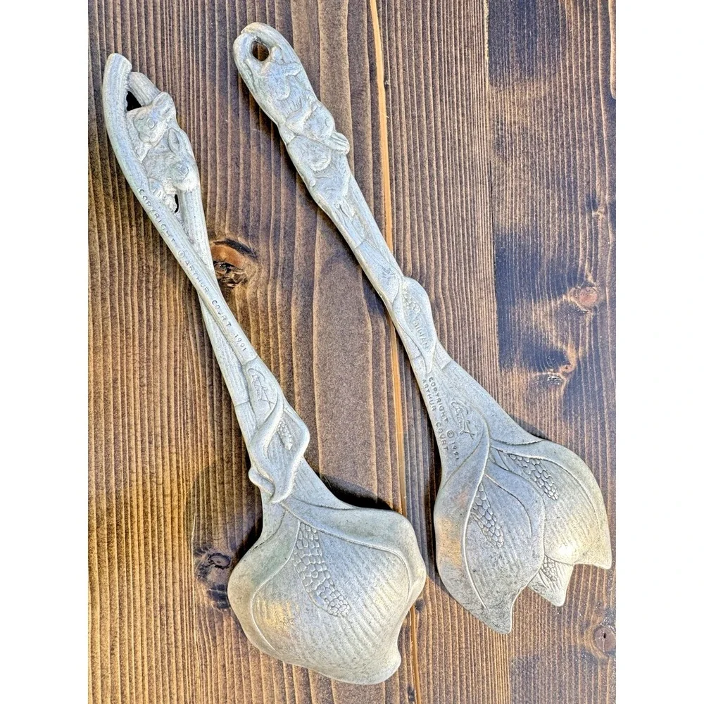Arthur Court Bunny Rabbit Salad Serving Set Spoon‎ Fork Aluminum Vintage 1991